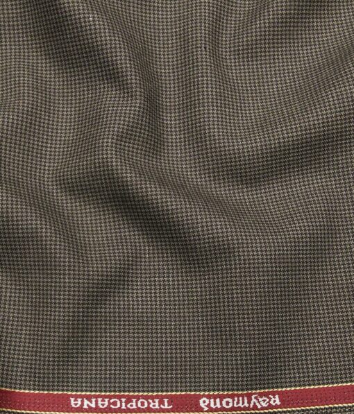 Raymond Light Brown Polyester Viscose Houndstooth Strcuture Unstitched Suiting Fabric - 3.75 Meter