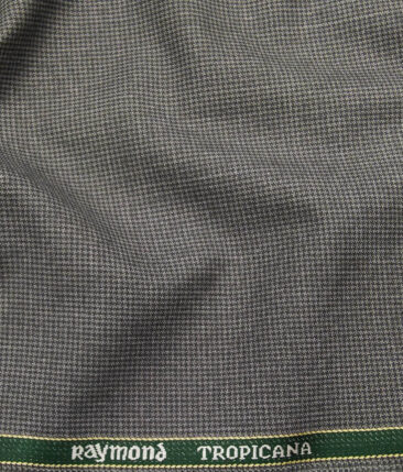 Raymond Silver Grey Polyester Viscose Houndstooth Strcuture Unstitched Suiting Fabric - 3.75 Meter