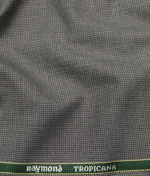 Raymond Silver Grey Polyester Viscose Houndstooth Strcuture Unstitched Suiting Fabric - 3.75 Meter