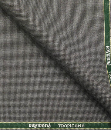 Raymond Silver Grey Polyester Viscose Houndstooth Strcuture Unstitched Suiting Fabric - 3.75 Meter