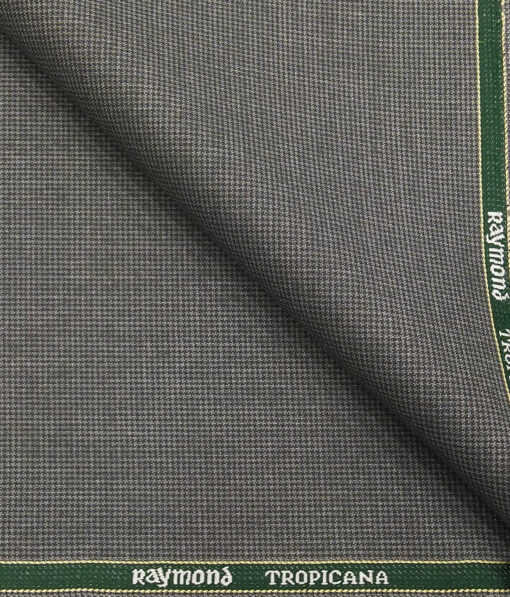 Raymond Silver Grey Polyester Viscose Houndstooth Strcuture Unstitched Suiting Fabric - 3.75 Meter