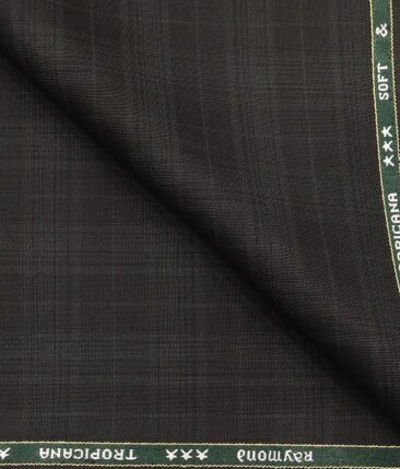 Raymond Black Polyester Viscose Self Grey Checks Unstitched Suiting Fabric - 3.75 Meter