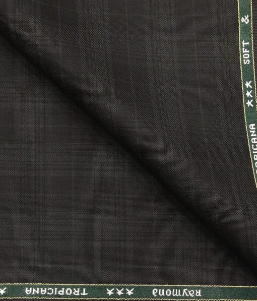 Raymond Black Polyester Viscose Self Grey Checks Unstitched Suiting Fabric - 3.75 Meter