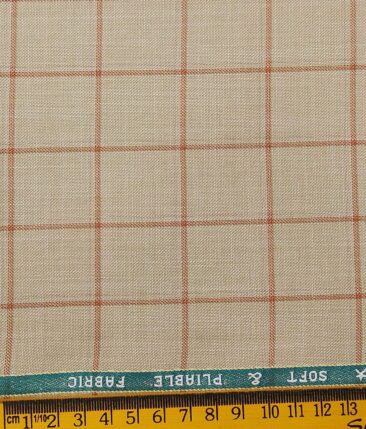 Raymond Egg Nog Beige Polyester Viscose Red Broad Checks Unstitched Suiting Fabric - 3.75 Meter