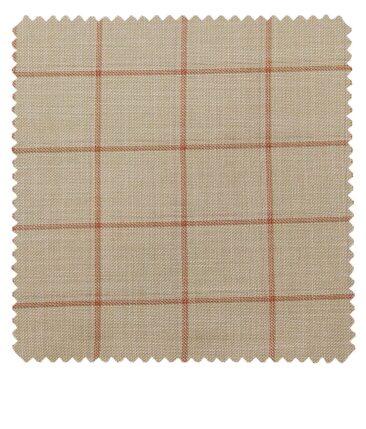 Raymond Egg Nog Beige Polyester Viscose Red Broad Checks Unstitched Suiting Fabric - 3.75 Meter