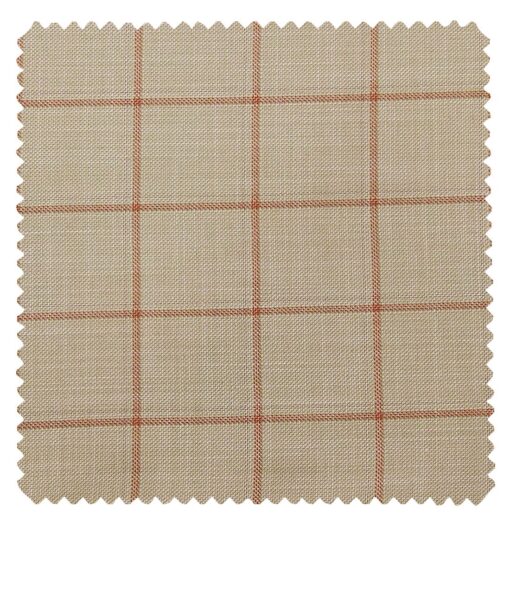 Raymond Egg Nog Beige Polyester Viscose Red Broad Checks Unstitched Suiting Fabric - 3.75 Meter