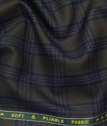 Raymond Grey Polyester Viscose Blue Broad Checks Unstitched Suiting Fabric - 3.75 Meter
