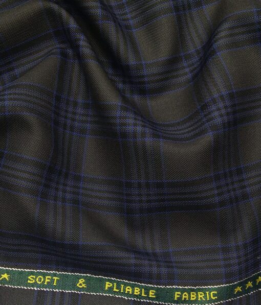 Raymond Grey Polyester Viscose Blue Broad Checks Unstitched Suiting Fabric - 3.75 Meter