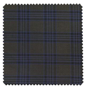 Raymond Grey Polyester Viscose Blue Broad Checks Unstitched Suiting Fabric - 3.75 Meter