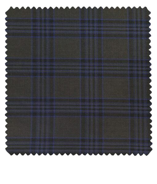 Raymond Grey Polyester Viscose Blue Broad Checks Unstitched Suiting Fabric - 3.75 Meter