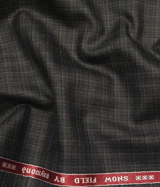 Raymond Blackish Grey Polyester Viscose Self Checks Unstitched Suiting Fabric - 3.75 Meter