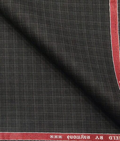 Raymond Blackish Grey Polyester Viscose Self Checks Unstitched Suiting Fabric - 3.75 Meter