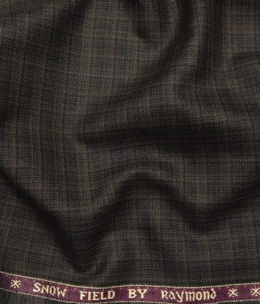 Raymond Dark Brown Polyester Viscose Self Checks Unstitched Suiting Fabric - 3.75 Meter