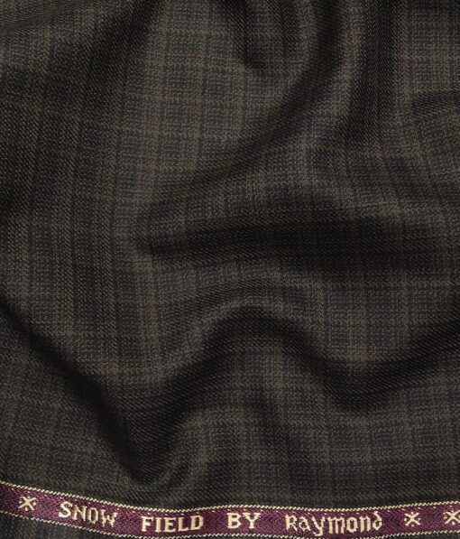 Raymond Dark Brown Polyester Viscose Self Checks Unstitched Suiting Fabric - 3.75 Meter