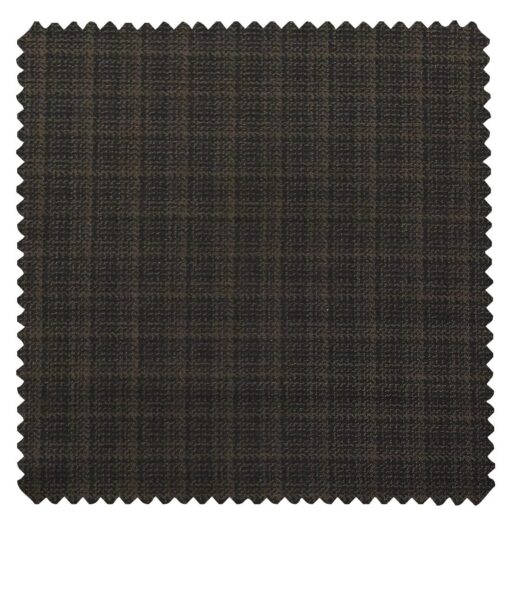 Raymond Dark Brown Polyester Viscose Self Checks Unstitched Suiting Fabric - 3.75 Meter