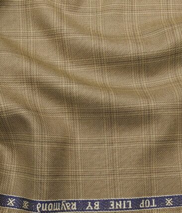 Raymond Hazelnut Beige Polyester Viscose Broad Self Checks Unstitched Suiting Fabric - 3.75 Meter