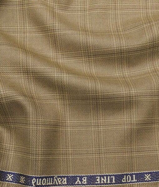 Raymond Hazelnut Beige Polyester Viscose Broad Self Checks Unstitched Suiting Fabric - 3.75 Meter