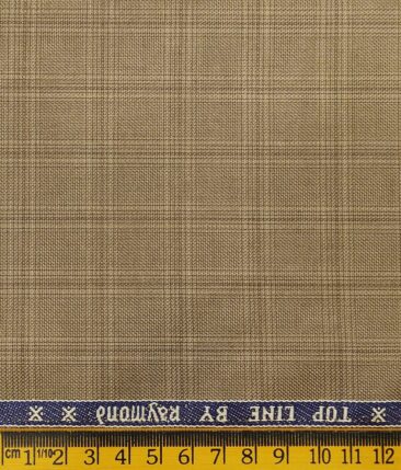 Raymond Hazelnut Beige Polyester Viscose Broad Self Checks Unstitched Suiting Fabric - 3.75 Meter