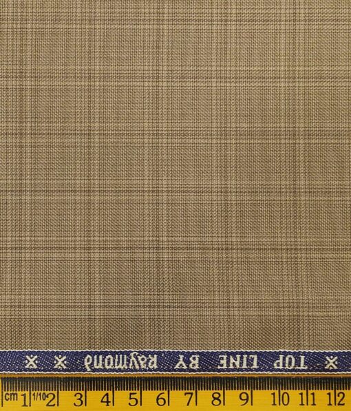 Raymond Hazelnut Beige Polyester Viscose Broad Self Checks Unstitched Suiting Fabric - 3.75 Meter