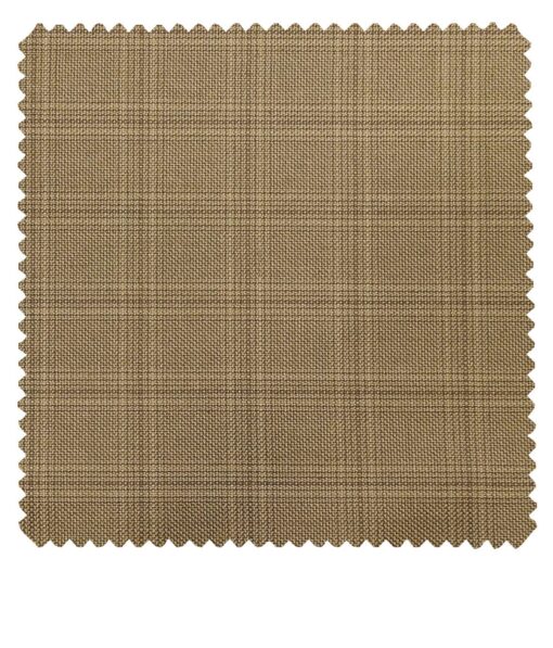 Raymond Hazelnut Beige Polyester Viscose Broad Self Checks Unstitched Suiting Fabric - 3.75 Meter