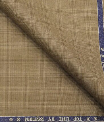 Raymond Hazelnut Beige Polyester Viscose Broad Self Checks Unstitched Suiting Fabric - 3.75 Meter