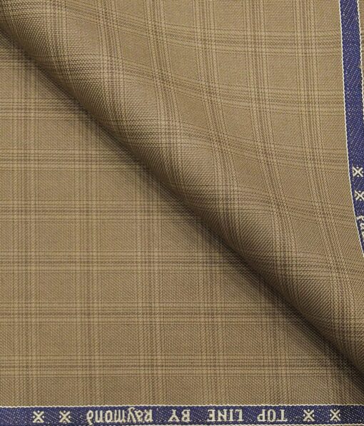 Raymond Hazelnut Beige Polyester Viscose Broad Self Checks Unstitched Suiting Fabric - 3.75 Meter