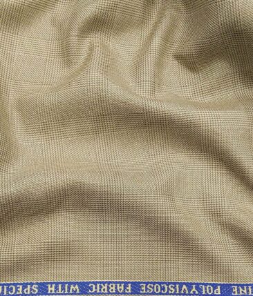 Raymond Beige Polyester Viscose Self Checks Unstitched Suiting Fabric - 3.75 Meter