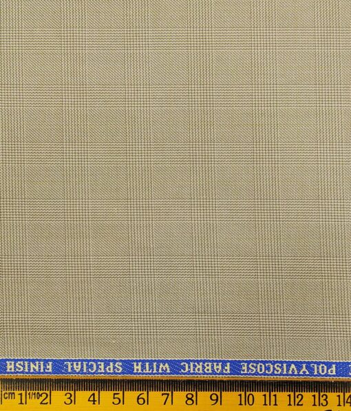 Raymond Beige Polyester Viscose Self Checks Unstitched Suiting Fabric - 3.75 Meter