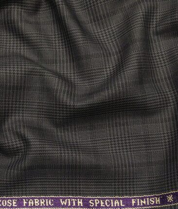 Raymond Dark Grey Polyester Viscose Self Black Structured Cum Checks Unstitched Suiting Fabric - 3.75 Meter