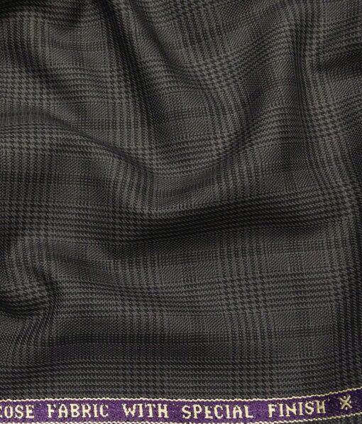 Raymond Dark Grey Polyester Viscose Self Black Structured Cum Checks Unstitched Suiting Fabric - 3.75 Meter
