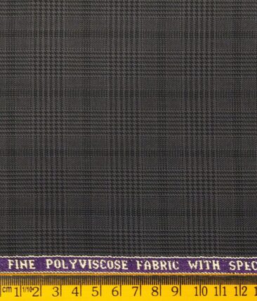Raymond Dark Grey Polyester Viscose Self Black Structured Cum Checks Unstitched Suiting Fabric - 3.75 Meter