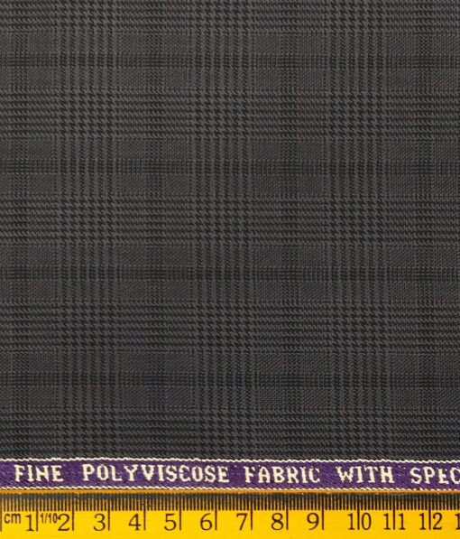 Raymond Dark Grey Polyester Viscose Self Black Structured Cum Checks Unstitched Suiting Fabric - 3.75 Meter