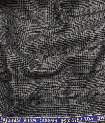 Raymond Grey Polyester Viscose Self Black Structured Cum Checks Unstitched Suiting Fabric - 3.75 Meter