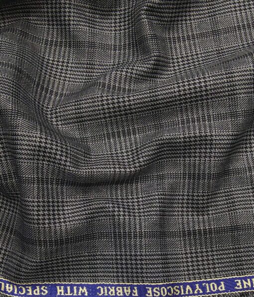 Raymond Grey Polyester Viscose Self Black Structured Cum Checks Unstitched Suiting Fabric - 3.75 Meter