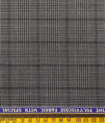 Raymond Grey Polyester Viscose Self Black Structured Cum Checks Unstitched Suiting Fabric - 3.75 Meter