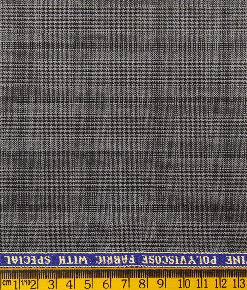Raymond Grey Polyester Viscose Self Black Structured Cum Checks Unstitched Suiting Fabric - 3.75 Meter