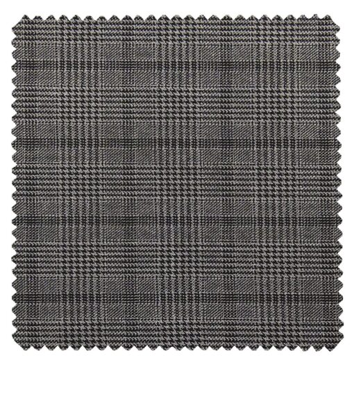 Raymond Grey Polyester Viscose Self Black Structured Cum Checks Unstitched Suiting Fabric - 3.75 Meter