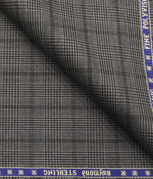 Raymond Grey Polyester Viscose Self Black Structured Cum Checks Unstitched Suiting Fabric - 3.75 Meter