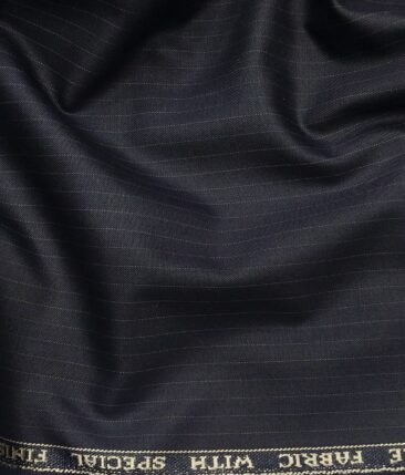 Raymond Dark Navy Blue Polyester Viscose Self Striped Unstitched Suiting Fabric - 3.75 Meter
