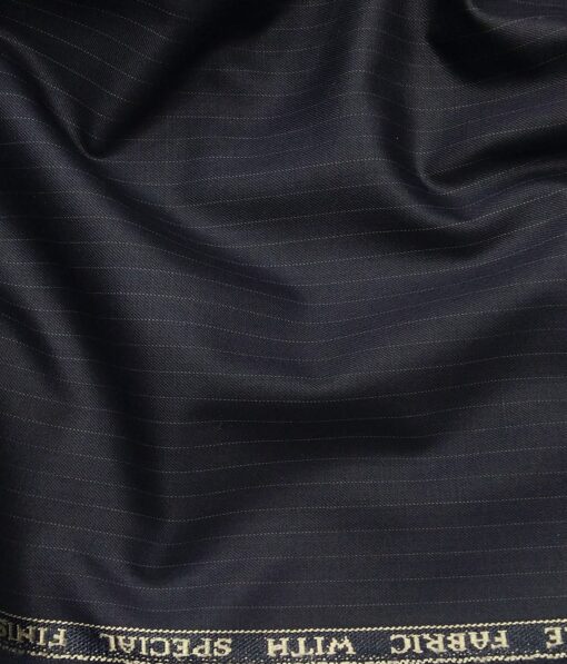 Raymond Dark Navy Blue Polyester Viscose Self Striped Unstitched Suiting Fabric - 3.75 Meter