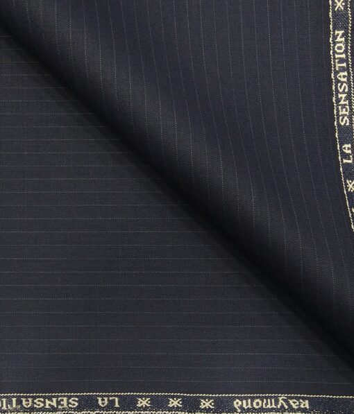 Raymond Dark Navy Blue Polyester Viscose Self Striped Unstitched Suiting Fabric - 3.75 Meter
