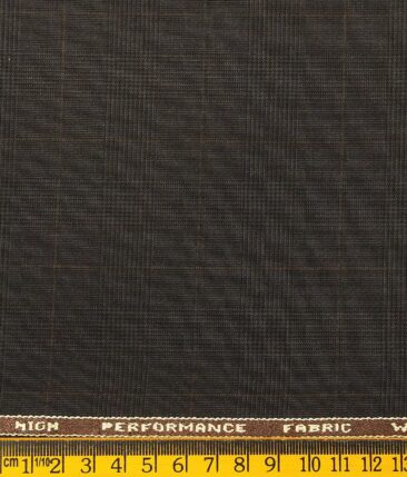 Raymond Techno Stretch Dark Brown Polyester Viscose Self Checks Unstitched Stretchable Suiting Fabric - 3.75 Meter