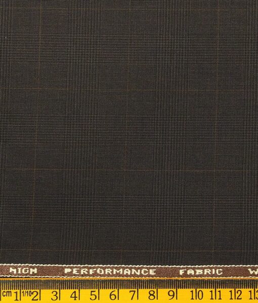 Raymond Techno Stretch Dark Brown Polyester Viscose Self Checks Unstitched Stretchable Suiting Fabric - 3.75 Meter