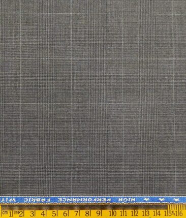 Raymond Techni Stretch Medium Grey Polyester Viscose Self Checks Unstitched Stretchable Suiting Fabric - 3.75 Meter