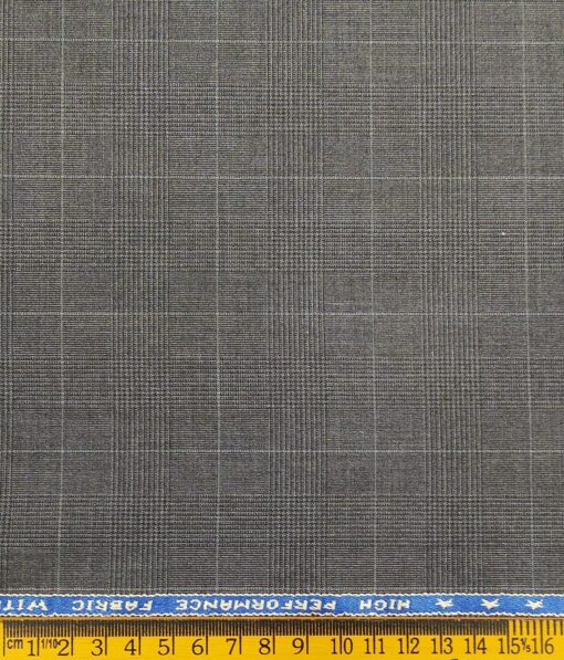 Raymond Techni Stretch Medium Grey Polyester Viscose Self Checks Unstitched Stretchable Suiting Fabric - 3.75 Meter