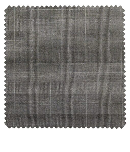 Raymond Techni Stretch Medium Grey Polyester Viscose Self Checks Unstitched Stretchable Suiting Fabric - 3.75 Meter