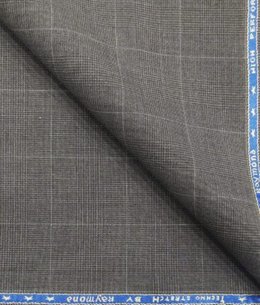 Raymond Techni Stretch Medium Grey Polyester Viscose Self Checks Unstitched Stretchable Suiting Fabric - 3.75 Meter