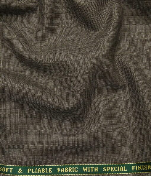 Raymond Brown Polyester Viscose Self Checks Unstitched Suiting Fabric - 3.75 Meter
