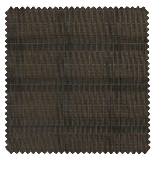 Raymond Carob Brown Polyester Viscose Self Broad Checks Unstitched Suiting Fabric - 3.75 Meter