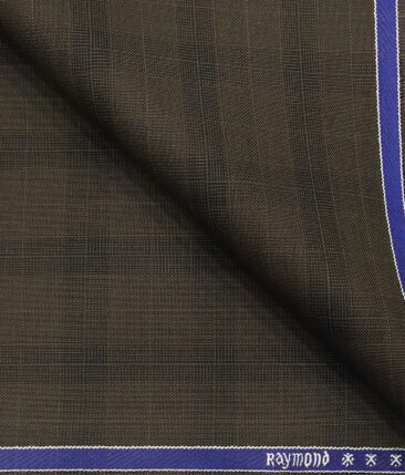 Raymond Carob Brown Polyester Viscose Self Broad Checks Unstitched Suiting Fabric - 3.75 Meter